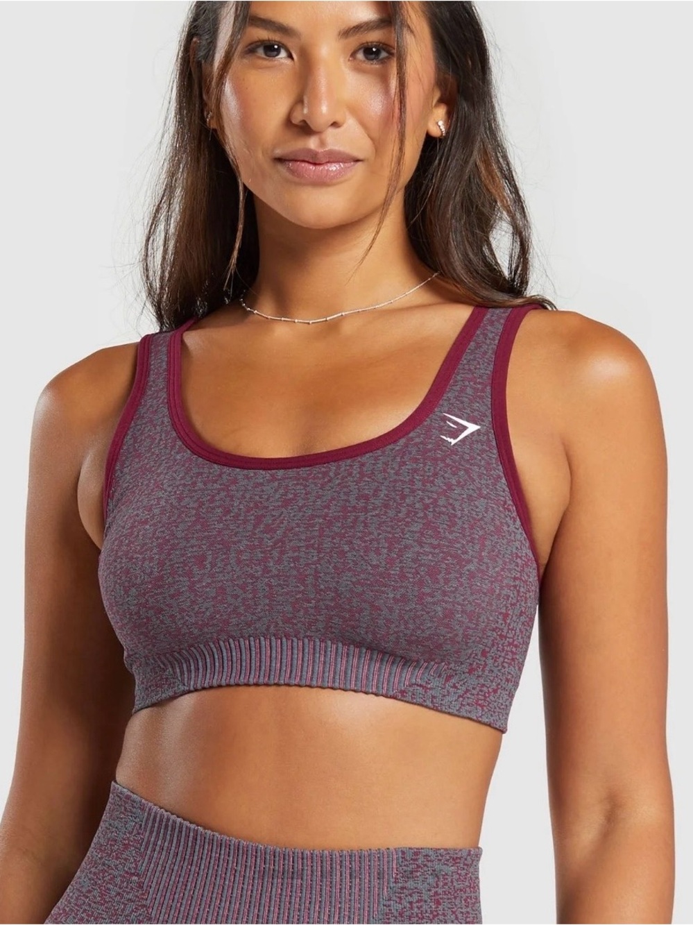 Gymshark Women's Maroon Seamless Sports Bra with Heathered Detail